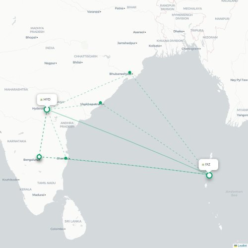 Mapa de vuelo directo Hyderabad - Port Blair