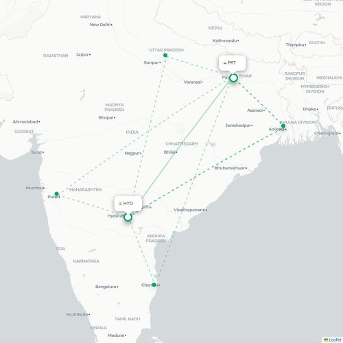 Hyderabad – Patna suoran lennon kartta