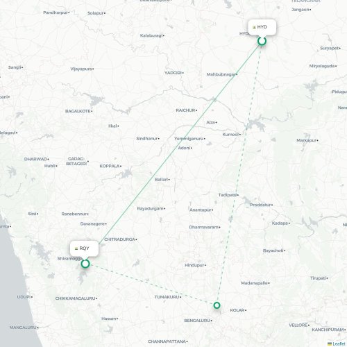 Hyderabad - Shimoga kort over direkte fly