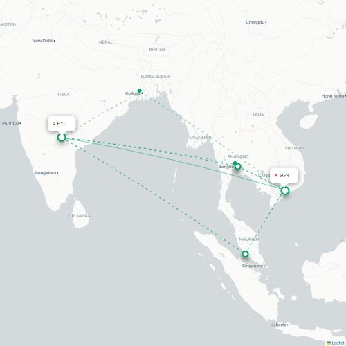 Mapa lotu bezpośredniego Hyderabad – Ho Chi Minh