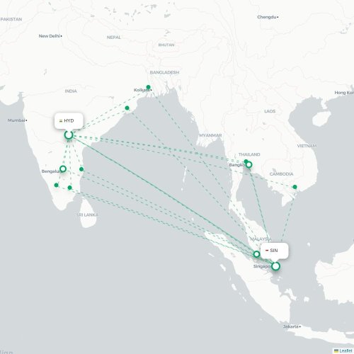 Mapa lotu bezpośredniego Hyderabad – Singapur