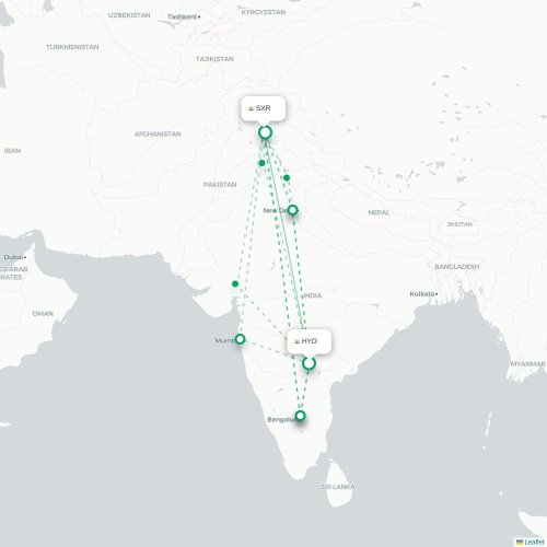 Mapa lotu bezpośredniego Hyderabad – Śrinagar
