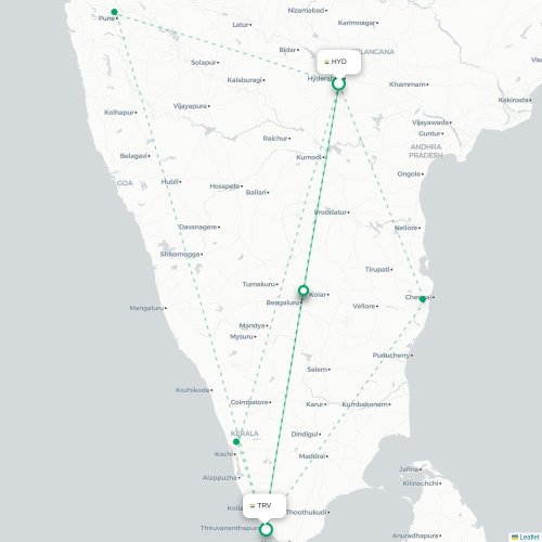 Mapa lotu bezpośredniego Hyderabad – Trivandrum