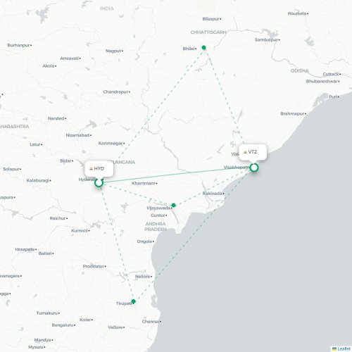 Hyderabad – Visakhapatnam suoran lennon kartta