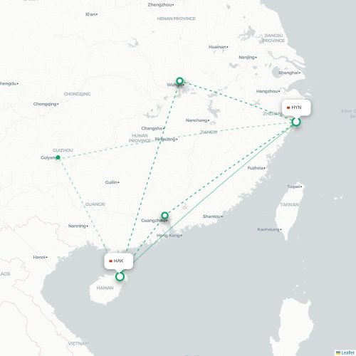 Mapa lotu bezpośredniego Taizhou – Haikou