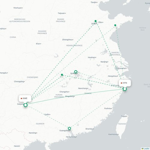 Mapa lotu bezpośredniego Taizhou – Guiyang