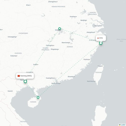 Mapa lotu bezpośredniego Taizhou – Nanning