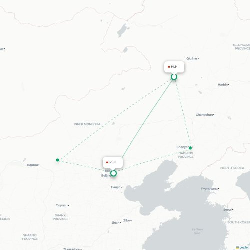 Mapa lotu bezpośredniego Taizhou – Pekin