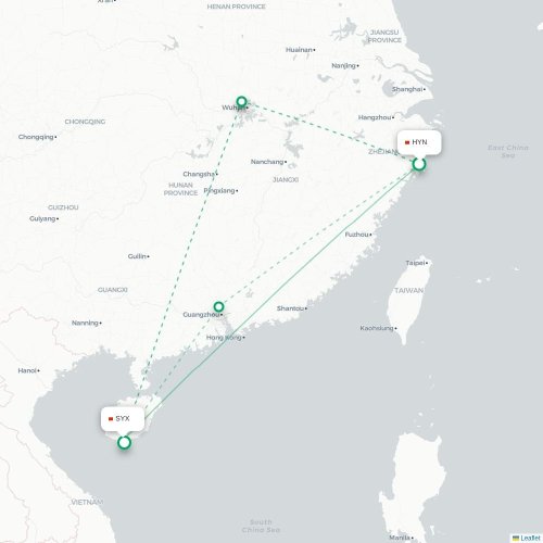 Mapa de vuelo directo Taizhou - Sanya