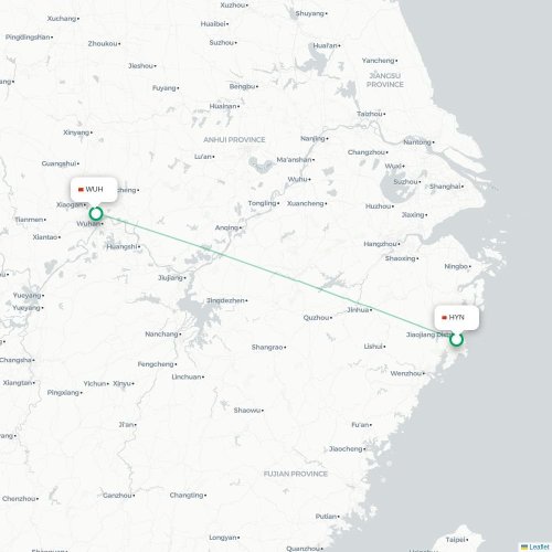 Mapa lotu bezpośredniego Taizhou – Wuhan
