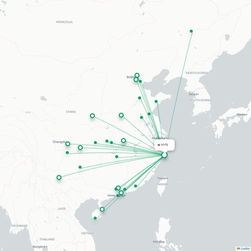 Mapa lotu bezpośredniego Taizhou – Changchun