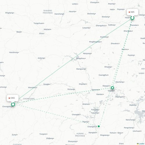 Mapa lotu bezpośredniego Heze – Chongqing