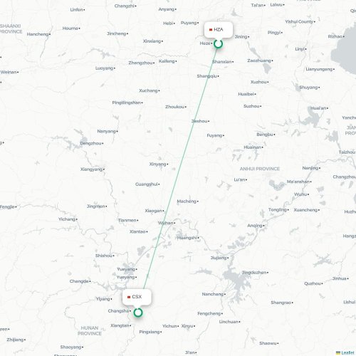Mapa lotu bezpośredniego Heze – Changsha