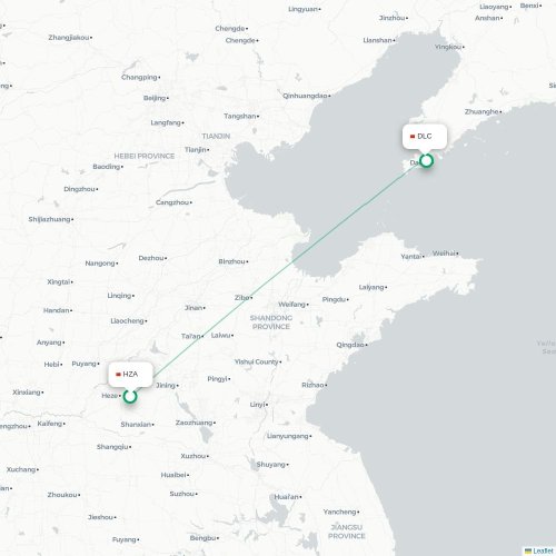 Mapa lotu bezpośredniego Heze – Dalian