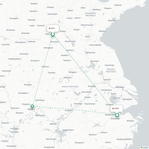 Mapa lotu bezpośredniego Heze – Hangzhou