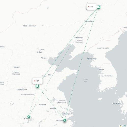Mapa lotu bezpośredniego Heze – Harbin