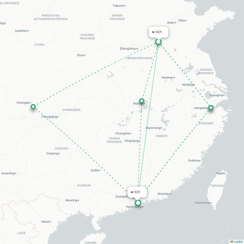 Mapa lotu bezpośredniego Heze – Shenzhen