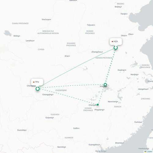 Mapa lotu bezpośredniego Heze – Chengdu