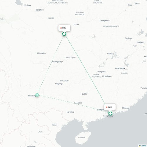 Mapa lotu bezpośredniego Hanzhong – Shenzhen