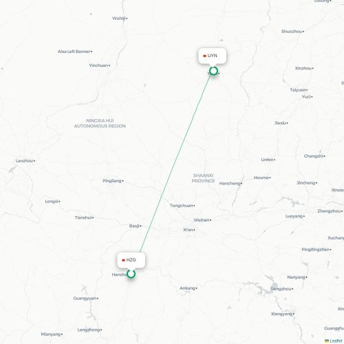 Mapa lotu bezpośredniego Hanzhong – Yulin