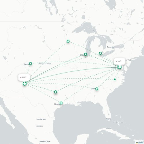 Mapa lotu bezpośredniego Waszyngton – Albuquerque