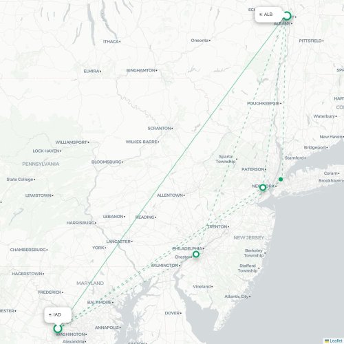 Mapa lotu bezpośredniego Waszyngton – Albany