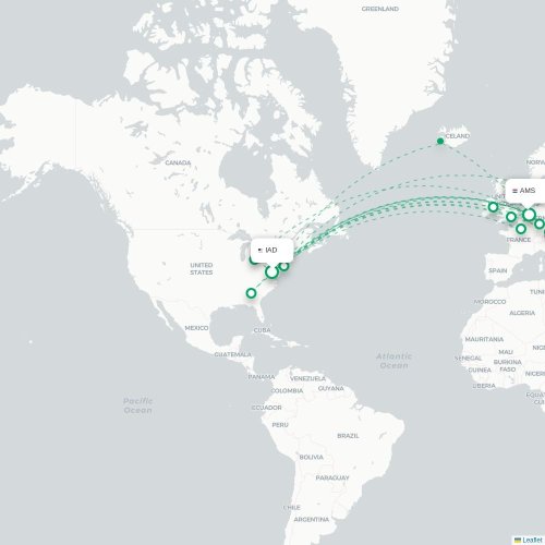Mapa de vuelo directo Washington D. C. - Ámsterdam