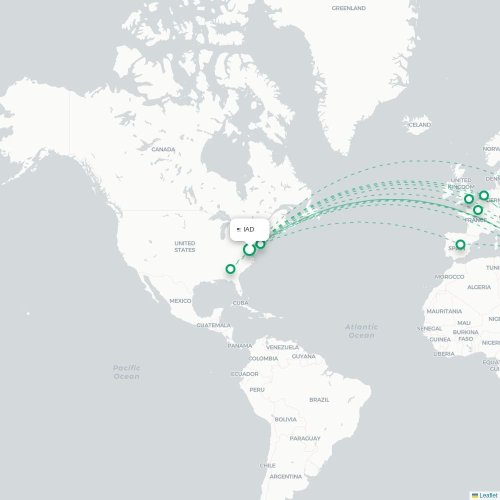 Mapa de vuelo directo Washington D. C. - Atenas