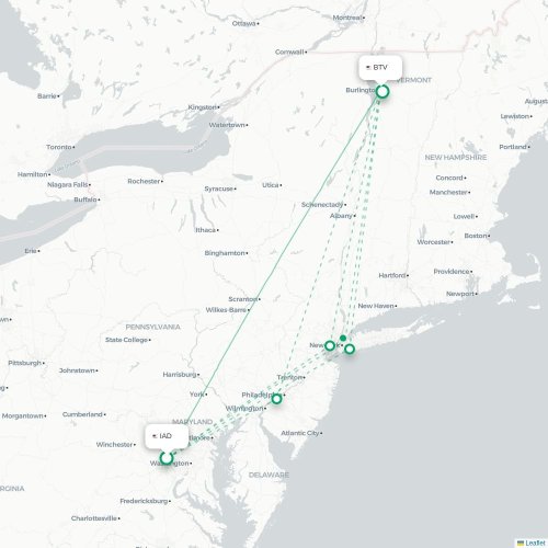 Mapa de vuelo directo Washington D. C. - Burlington