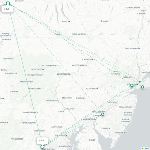 Mapa de vuelo directo Washington D. C. - Búfalo