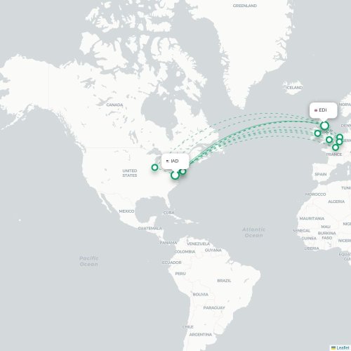 Mapa de vuelo directo Washington D. C. - Edimburgo