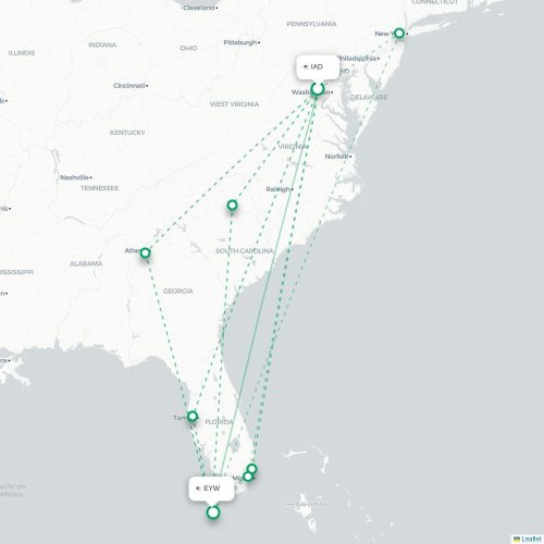 Mapa de vuelo directo Washington D. C. - Cayo Hueso