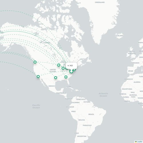Washington D.C. - Tokio direct flight map