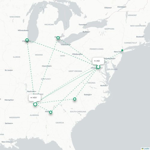 Mapa de vuelo directo Washington D. C. - Huntsville