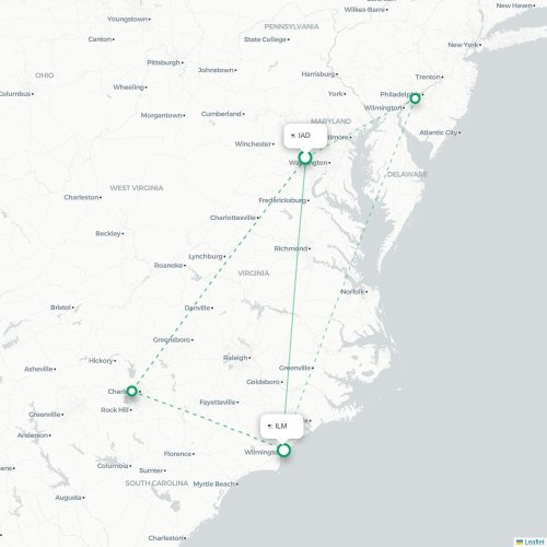 Mapa de vuelo directo Washington D. C. - Wilmington