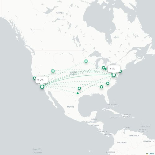 Mapa lotu bezpośredniego Waszyngton – Los Angeles