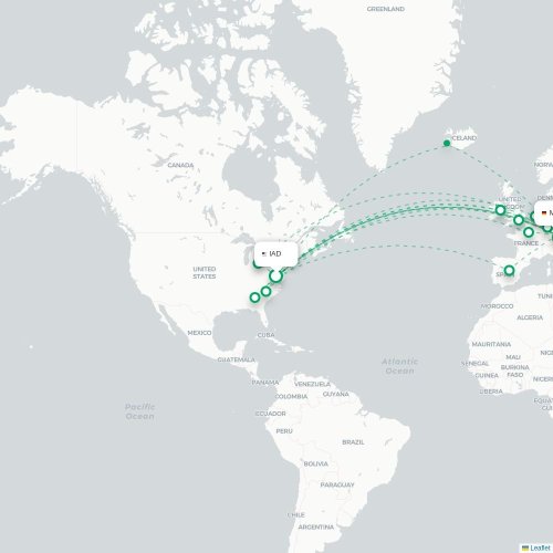 Mapa de vuelo directo Washington D. C. - Múnich