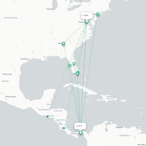 Washington DC - Panama City carte du vol direct