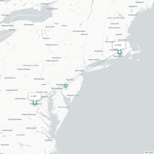 Mapa lotu bezpośredniego Waszyngton – Providence