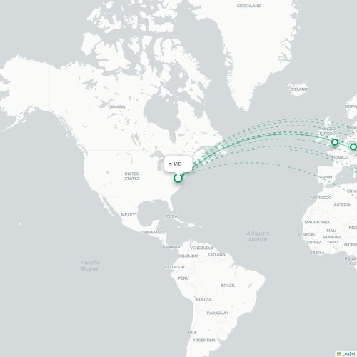 Mapa de vuelo directo Washington D. C. - Riad