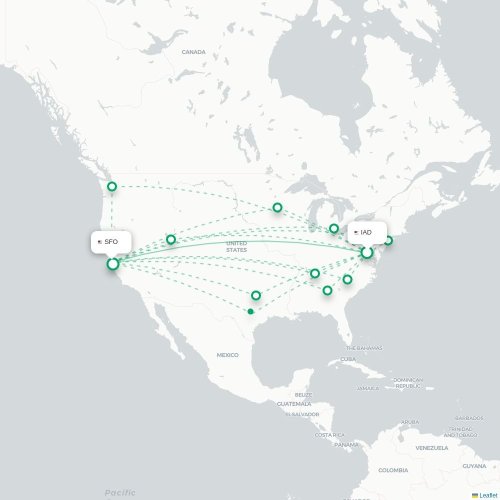 Mapa lotu bezpośredniego Waszyngton – San Francisco