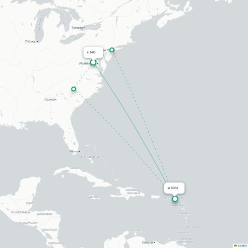 Mapa de vuelo directo Washington D. C. - Simpson Bay