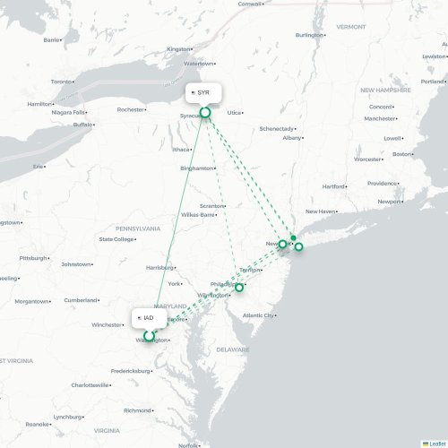 Mapa lotu bezpośredniego Waszyngton – Syracuse
