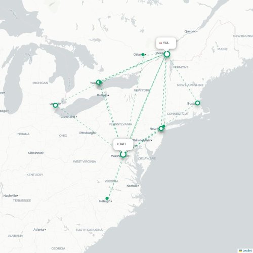 Washington DC - Montréal carte du vol direct