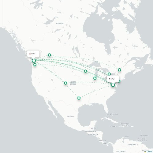Washington DC - Vancouver carte du vol direct