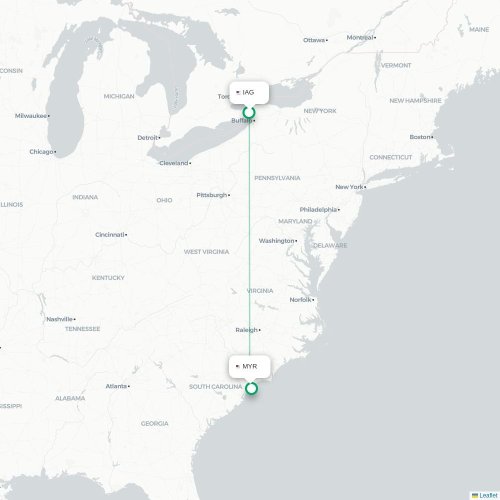Mapa de vuelo directo Cataratas del Niágara - Myrtle Beach