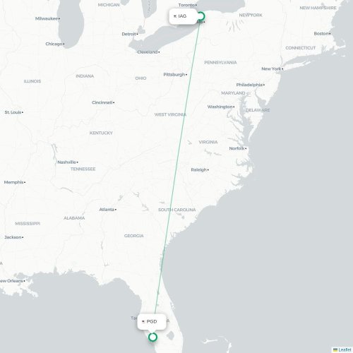 Mapa de vuelo directo Cataratas del Niágara - Punta Gorda
