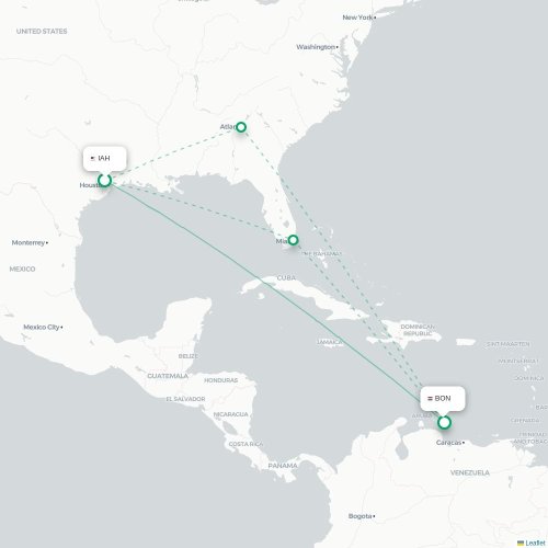 Mapa lotu bezpośredniego Houston – Kralendijk