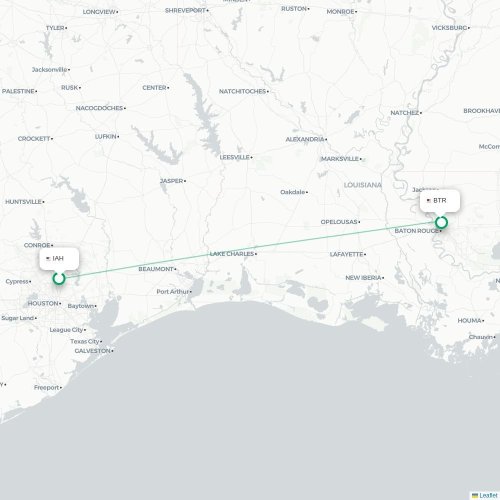 Mapa de vuelo directo Houston - Baton Rouge