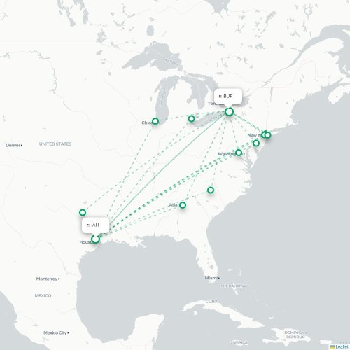 Mapa de vuelo directo Houston - Búfalo